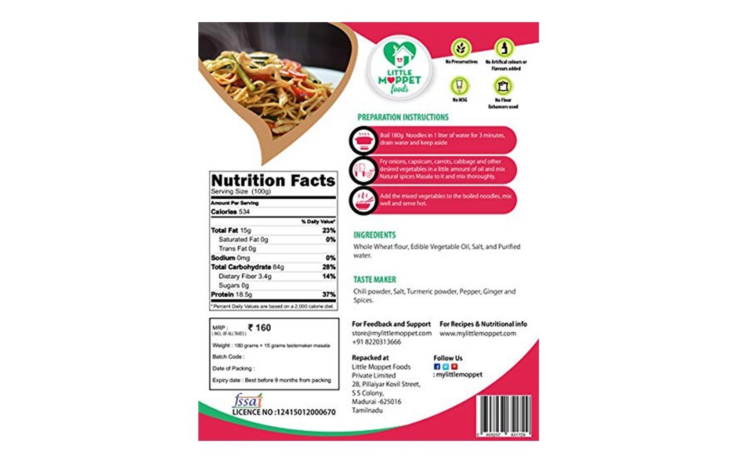 Little Moppet Foods Wheat Noodles    Pack  180 grams